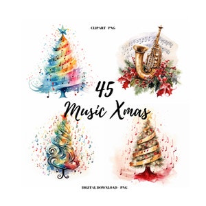 Notación musical Clipart PNG, 45 notas musicales navideñas, paquete grande de imágenes de decoración musical navideña, descarga instantánea, uso comercial, notas navideñas