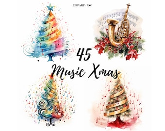 Christmas Music Notes Clipart: Festive Xmas Decor (PNG, Digital Download)