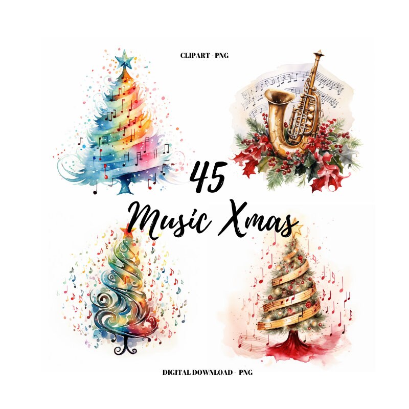 Christmas Music Notes Clipart: Festive Xmas Decor (PNG, Digital ...