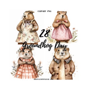 Groundhog Day Clipart: 28 Watercolor Graphics Bundle (PNG)
