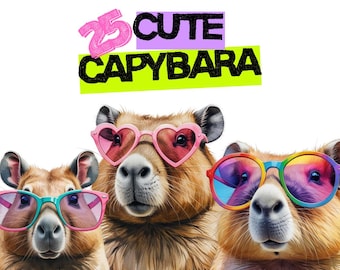 Capybara Clipart: 25 Watercolor Funny Animals PNG (Digital Download)