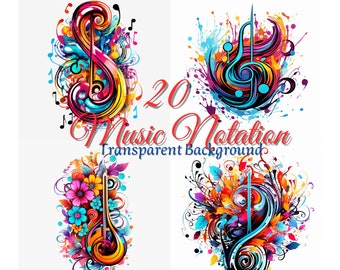 Watercolor Musical Note Clipart: Transparent PNG, Commercial Use (Instant Download)