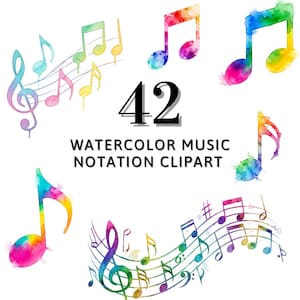 Notas musicales en acuarela, paquete PNG colorido (descarga digital)