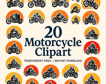 Imágenes prediseñadas de motocicleta, 20 imágenes PNG de motociclistas al atardecer retro (uso comercial)