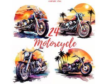Motorcycle Clipart: 24 Sunset Motorbike PNG Collection (Digital Download)