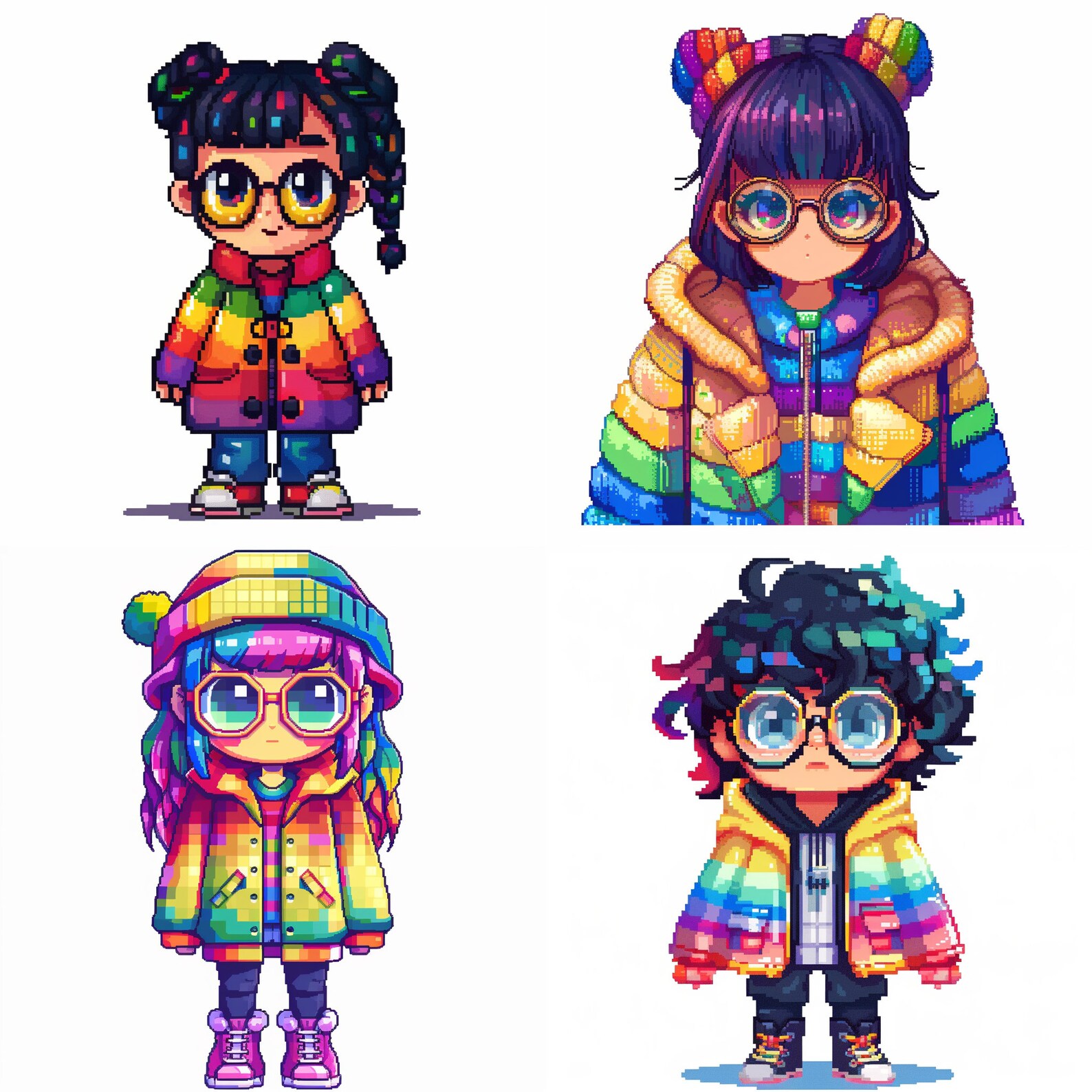 Kawaii Clipart PNG, 16 Cute Kawaii Girl Images Bundle, Pixel Kawaii