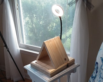 End Table Lamp Light, Desk Lamp Light, Reading Light, Nightstand Book Holder, Triangle Book Holder, Phone / Tablet Holder, Wooden Bookmark,