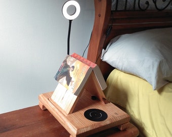 XL Nightstand Lamp, Reading Light, Book light, Book Rest, Book Page Holder, Nightstand Book Holder, Wooden Bookmark, Nightstand Book Holder