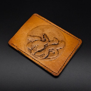 cartera piel fénix, cartera piel grabada, cartera relieve fénix, billetera piel, carteras para mujer, tarjetero, billetera mujer