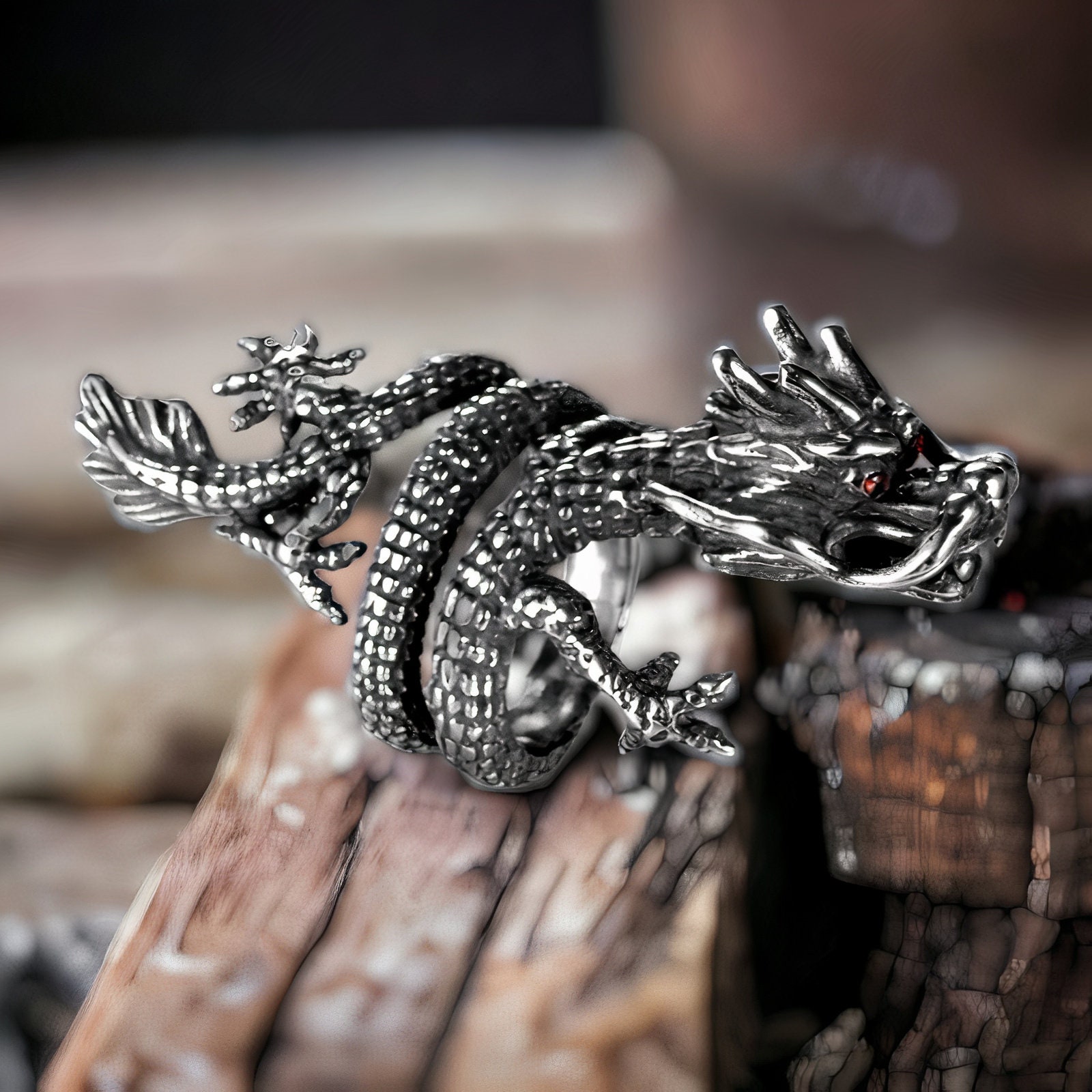 Mythical Armour Ring Full Finger Claw Ring Silver Adjustable Elven