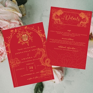 Chinesen Hochzeit Einladung Vorlage | Traditionelle Orientalische | Asiatische | Digitaler Download | Bearbeitbar | Mandarine | Teezeremonie gestalten