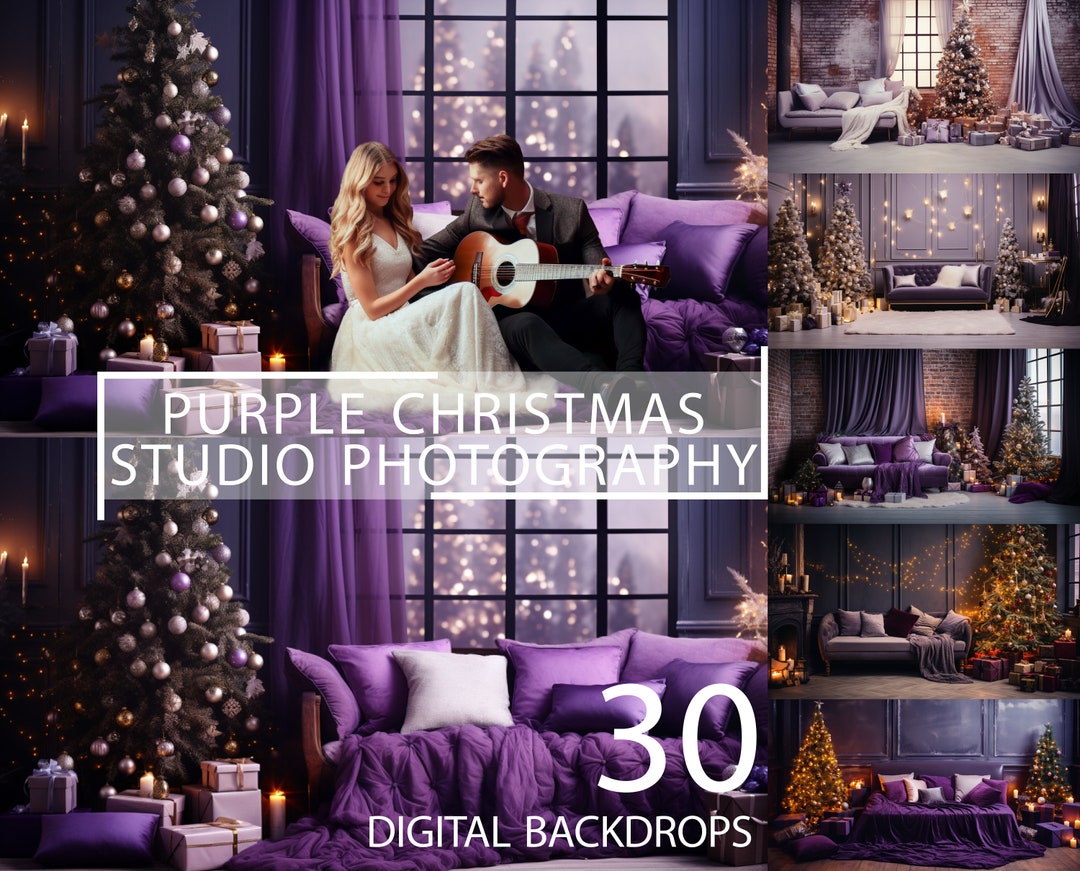 30 Christmas Family Kids Photoshoot Digital Backdrop, Purple White Cozy ...