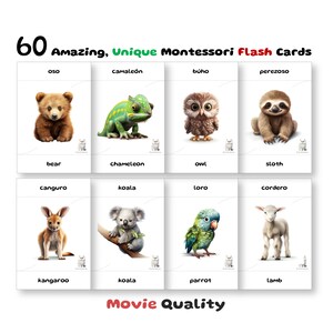 60 Baby Animal Flash Cards, German Montessori, Pre-School Cards, Educational Printable Cards, Instant Download, Pdf Printable, Pre-k gift
