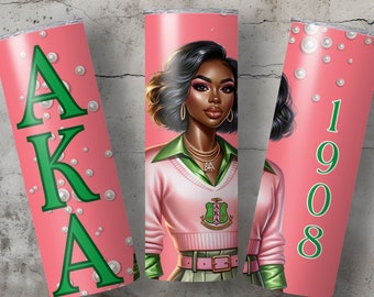 Alpha Kappa Alpha Tumbler Wrap, Sorority, Sublimation, Skinny 20-30oz Straight, Black Sorority