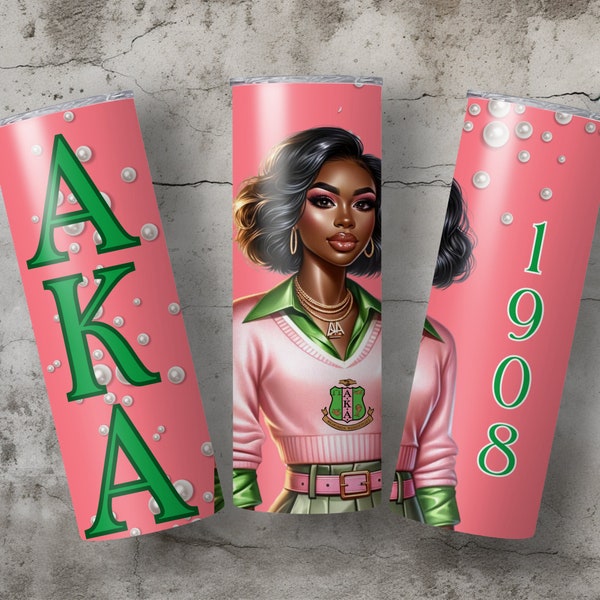 Alpha Kappa Alpha Tumbler Wrap, Sorority, Sublimation, Skinny 20-30oz Straight, Black Sorority