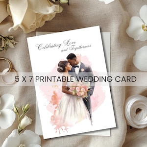 Tarjeta de boda para pareja negra, tarjeta imprimible, tarjeta de 5 x 7, descarga digital