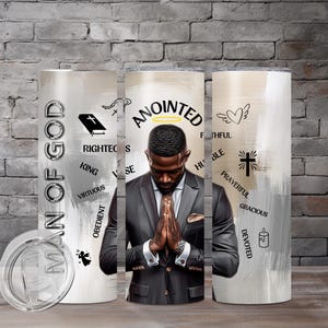 Man van God | Omslagdoek heren | 20 oz mager | Sublimatie | Clipart zwarte man | Religieus | Bekerverpakking | Afro-Amerikaans