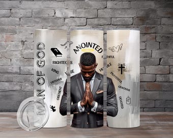 Man of GOD | Men Tumbler Wrap | 20 oz Skinny | Sublimation | Black Man Clipart | Religious | Tumbler Wrap | African American