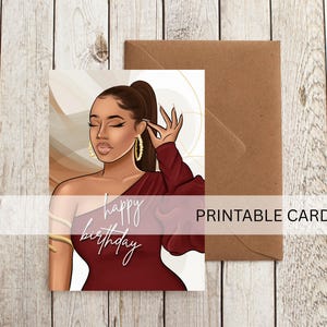 Printable Birthday Card | African American Greeting Card | Digital Download| Black Girl Birthday Card