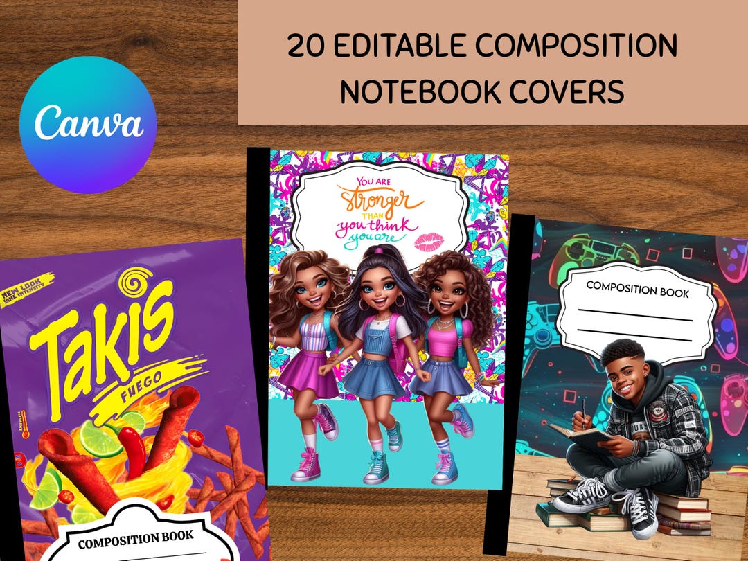 Printable Composition Notebook Covers | Canva Template | Students ...
