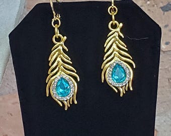 Peacock feather eye pendant charm choker necklace & earrings