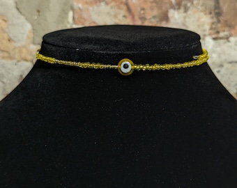 Evil Eye Choker - Seed Bead Necklace, Mal de Ojo Protection