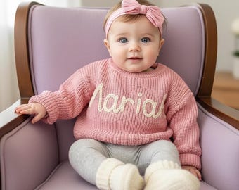 Personalized Baby Name Embroidered Sweater, Crochet Knit Gift