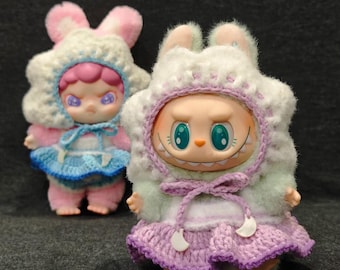 Labubu Cloud hat and ruffle dress crochet pattern Outfit V1 V2 / PDF crochet pattern doll outfit
