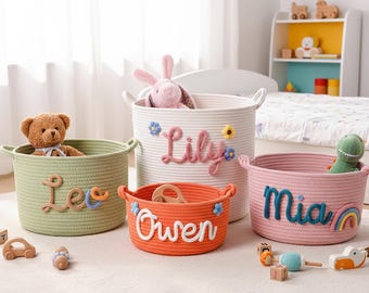 Personalized Baby Basket, Monogrammed Woven Basket Baby Shower Gift Basket, Grand baby Gift, Baby Shower Gift, Rope Cotton Gift Basket