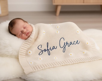 Gestrickte Baby-Namensdecke, gestickte Namensstrickdecke, benutzerdefinierter Name für Neugeborene