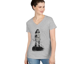 Jedi Vaiana Dam T-shirt med V-ringning | Disney World | Star Wars | Disney | Jedi Knight | Skjortor för Damer | Prinsessa | Vaiana | Jedi