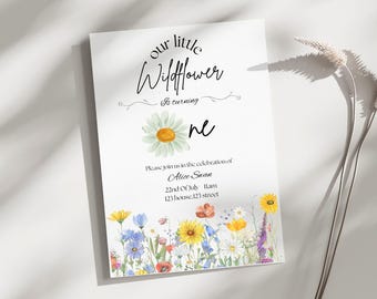 Wildflower Birthday Party Template , Our Little Wildflower , Printable 1st Birthday Invitation , Instant Download , Flowers
