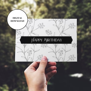 White Black Happy Birthday Card, Printable Birthday Card Set, Set of 3 Minimal Birthday Card, Digital Download, Printable Greeting Card