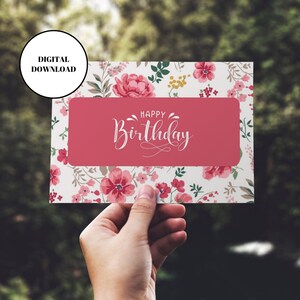 Cartão de aniversário floral, cartão de felicitações para impressão, cartão de aniversário 5x7 PDF JPEG, download instantâneo