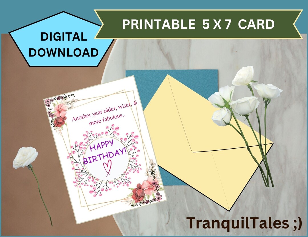 Happy Birthday Card Floral Printable Greeting Card for Loved Etsy