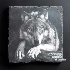 Wolf Slate PNG | Slate Coasters Engraved | Slate Boards Etching | DIY Home Decor | Laser Engraving File |Cnc Router Files |