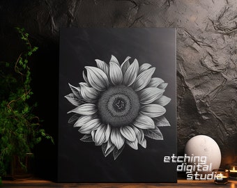 Sunflower PNG for CNC Laser Engrave, Laser Burn, Glowforge File, Lightburn File, Slate Engraving, Digital Design PNG, Illusion Laser