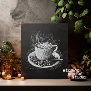 Koffie PNG voor CNC-lasergravering, laserbranden, Glowforge-bestand, Lightburn-bestand, leisteengravering, digitaal ontwerp PNG, illusielaser