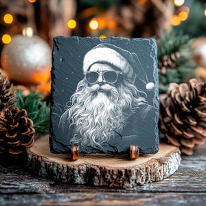 Cool Santa Claus PNG for CNC Laser Engrave, Laser Burn, Glowforge File, Lightburn File, Slate Coasters, Digital Design PNG, Illusion Laser