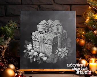 Xmas Gift PNG for CNC Laser Engrave, Laser Burn, Glowforge File, Lightburn File, Slate Coasters, Digital Design PNG, Illusion Laser