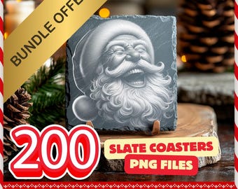 CNCレーザー彫刻用PNG200枚、クリスマスバンドル、レーザーデザイン、レーザーバーン、Glowforgeファイル、ライトバーン、スレートコースター、イリュージョンレーザー