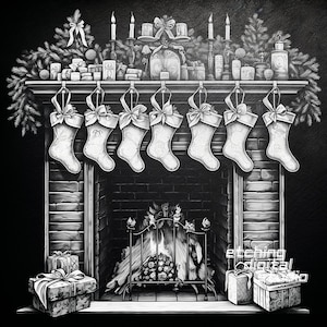 Christmas Stockings PNG for CNC Laser Engrave, Laser Burn, Fireplace Xmas, Lightburn File, Slate Coasters, Design PNG, Illusion Laser