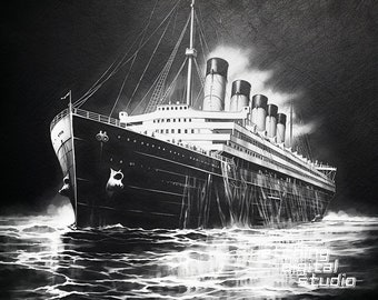 Titanic PNG do grawerowania laserowego CNC, oparzenie laserowe, morze statku, plik Lightburn, kolejka łupkowa, cyfrowy projekt PNG, laser iluzyjny