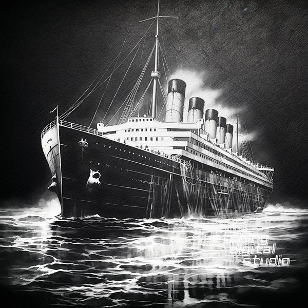 Titanic PNG for CNC Laser Engrave, Laser Burn, Ship Sea, Lightburn File, Slate Coaster, Digital Design PNG, Illusion Laser