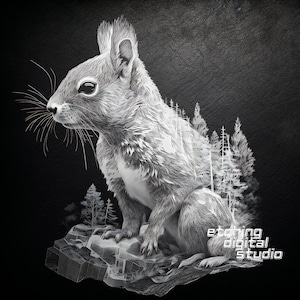 Squirrel Mountain PNG pour gravure laser CNC, gravure laser, fichier Glowforge, fichier Lightburn, gravure sur ardoise, conception numérique PNG, laser illusion
