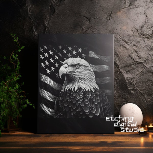 Eagle U.S.A Flag PNG for CNC Laser Engrave, Laser Burn, Patriotic, Lightburn File, Slate Engraving, Digital Design PNG, Illusion Laser