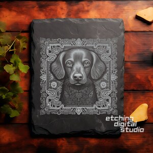 Dog Tile PNG for CNC Laser Engrave, Laser Burn, Glowforge File, Lightburn, Slate Coaster, CNC Router, Illusion Laser, Engraving Design image 4