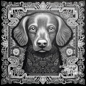 Dog Tile PNG for CNC Laser Engrave, Laser Burn, Glowforge File, Lightburn, Slate Coaster, CNC Router, Illusion Laser, Engraving Design image 1