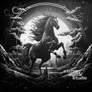 Black Night Horse PNG voor CNC lasergraveren, laserbranden, Glowforge-bestand, Lightburn-bestand, leisteengravure, digitaal ontwerp PNG, illusielaser