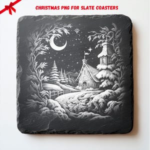 Weihnachtsdorf PNG für CNC-Lasergravur, Laserbrennen, Stree Xmas, Lightburn-Datei, Schieferuntersetzer, digitales Design PNG, Illusionslaser